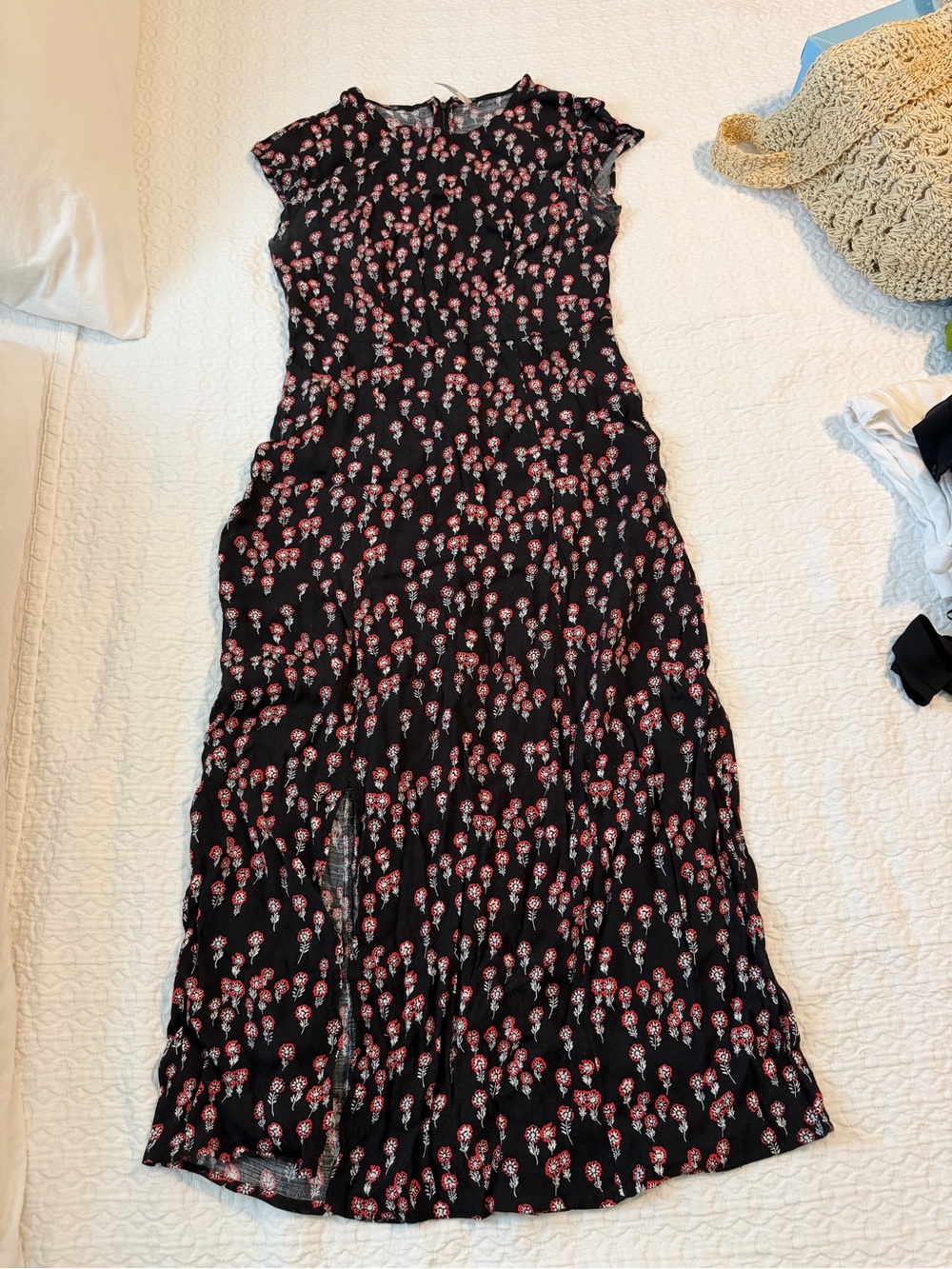 Black Floral Dress with Red Rose Print